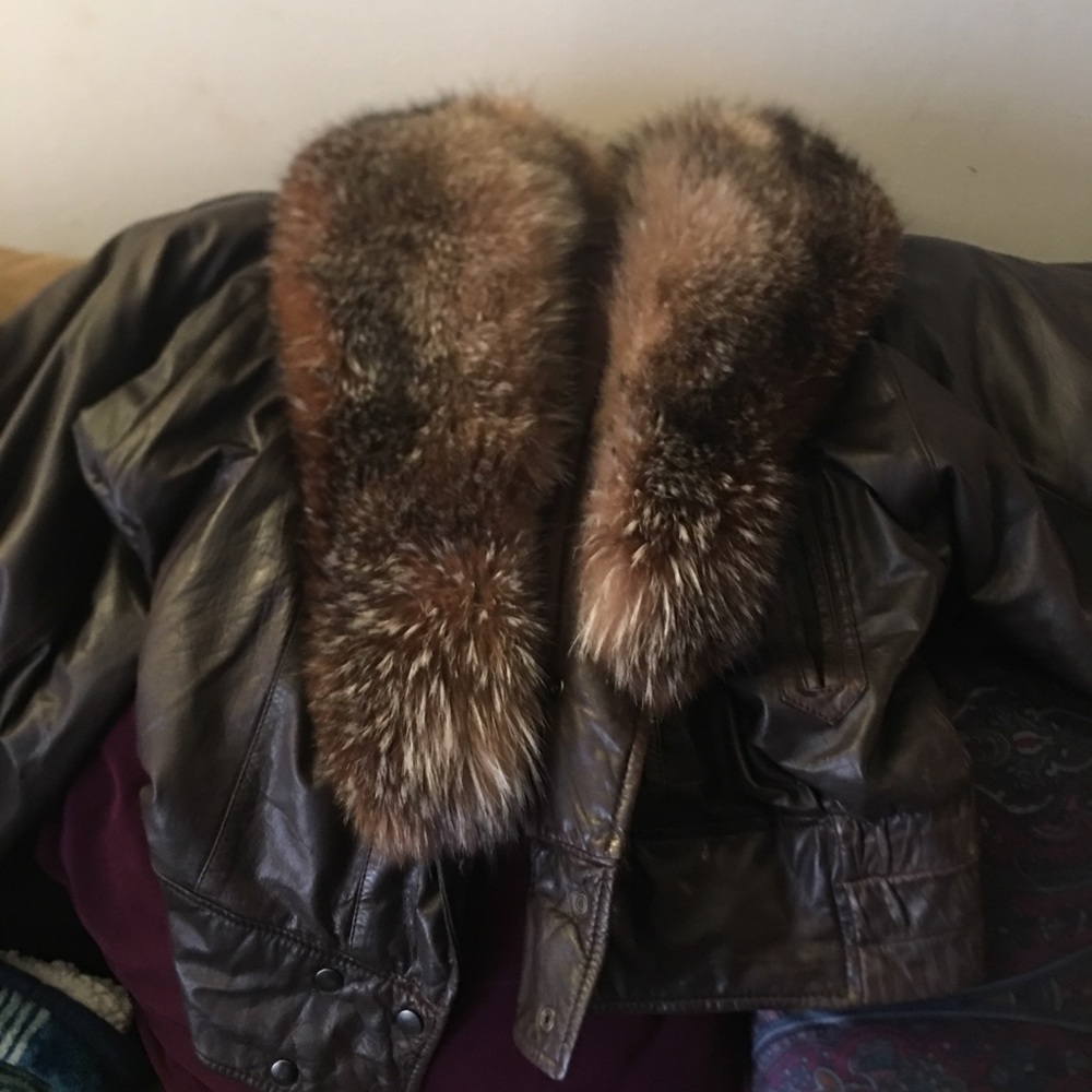 Fox leather bomber jacket